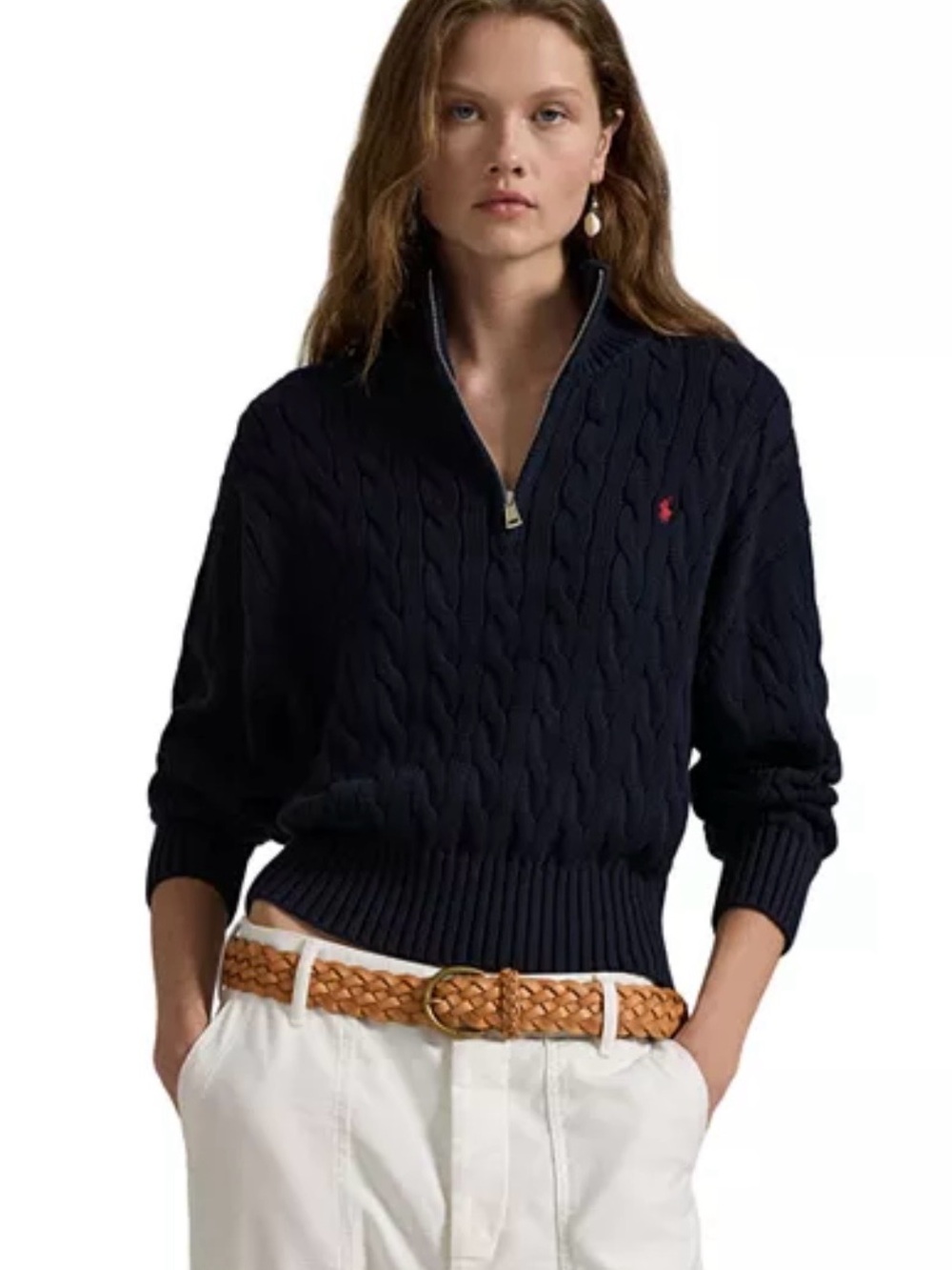 Polo Ralph Lauren Cable-Knit Cotton Quarter-Zip Sweater Hunter Navy Size - M